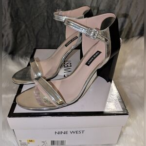 Nine West Metallic Silver and Black Heels